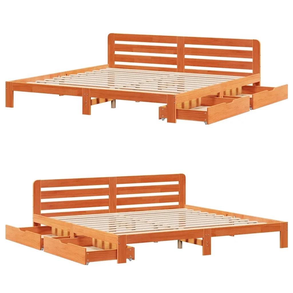 Giroletto senza Materasso Marrone Cera 200x200 cm Legno di Pino 3309859