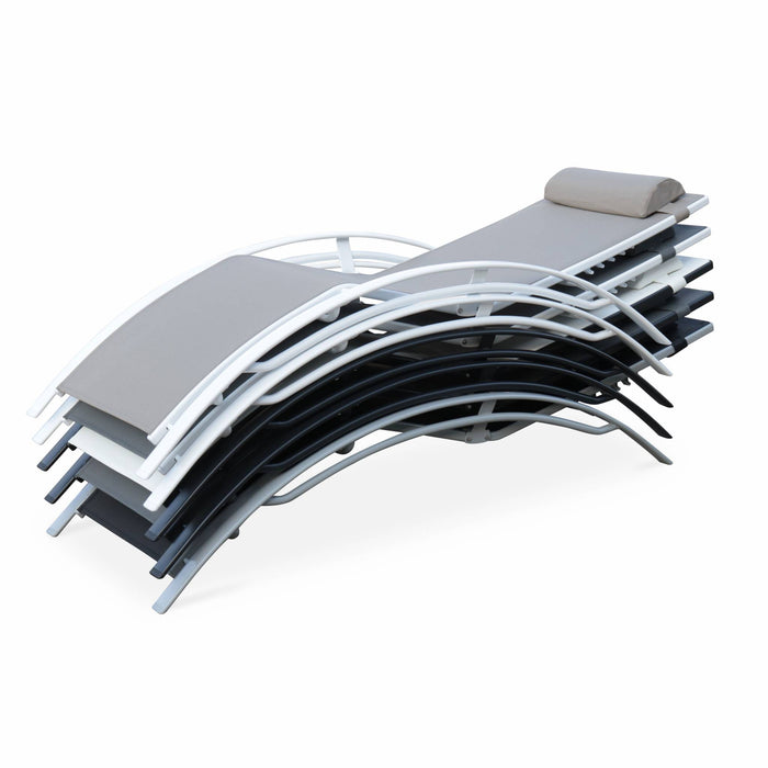 Set di 2 lettini prendisole in alluminio textilene, multiposizione,