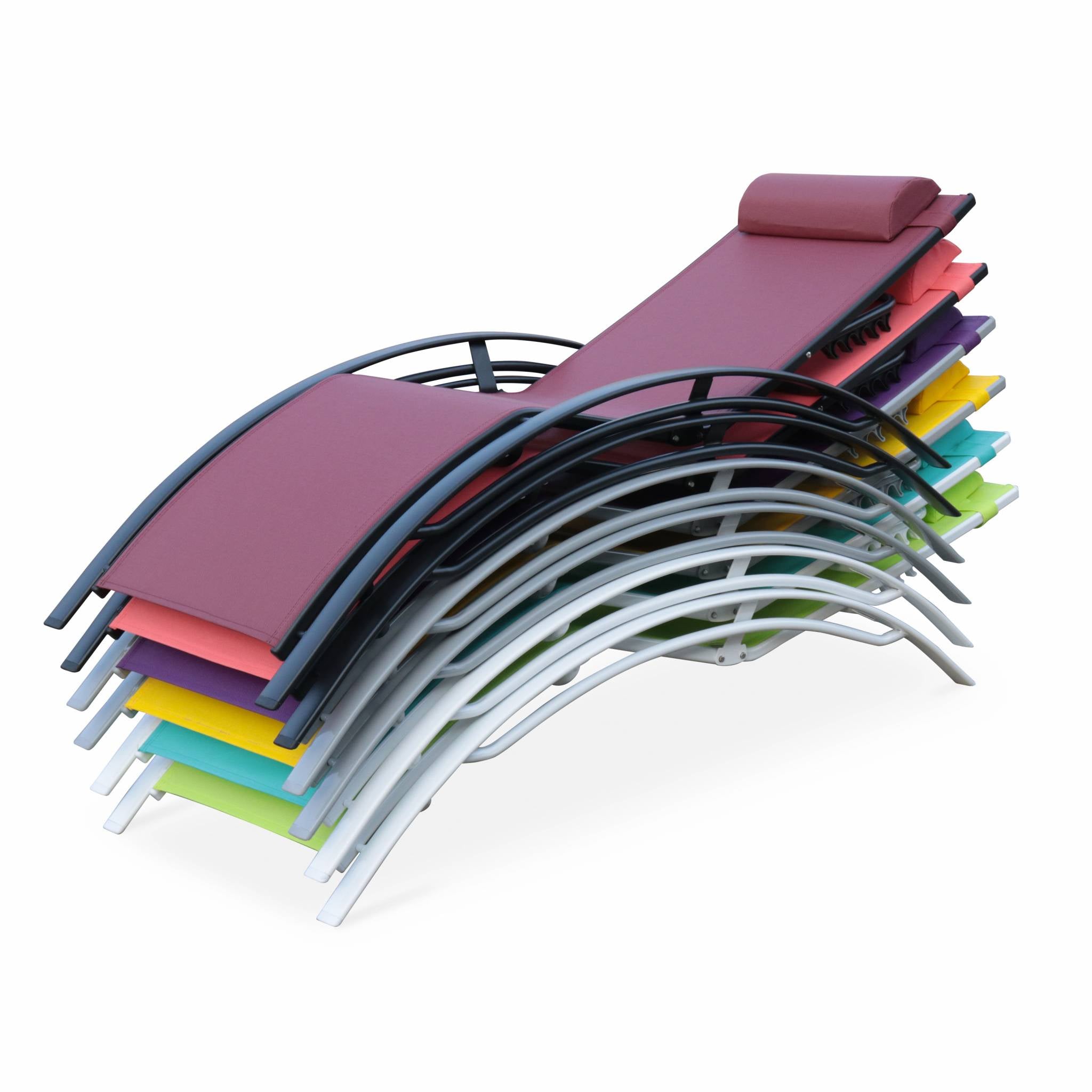 Set di 2 lettini prendisole in alluminio textilene, multiposizione,