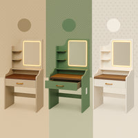 Afrodite - Toeletta Trucco con Luce LED Cassetto 3 Ripiani e Prese Postazione Make Up in Legno Bianco