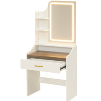 Afrodite - Toeletta Trucco con Luce LED Cassetto 3 Ripiani e Prese Postazione Make Up in Legno Bianco