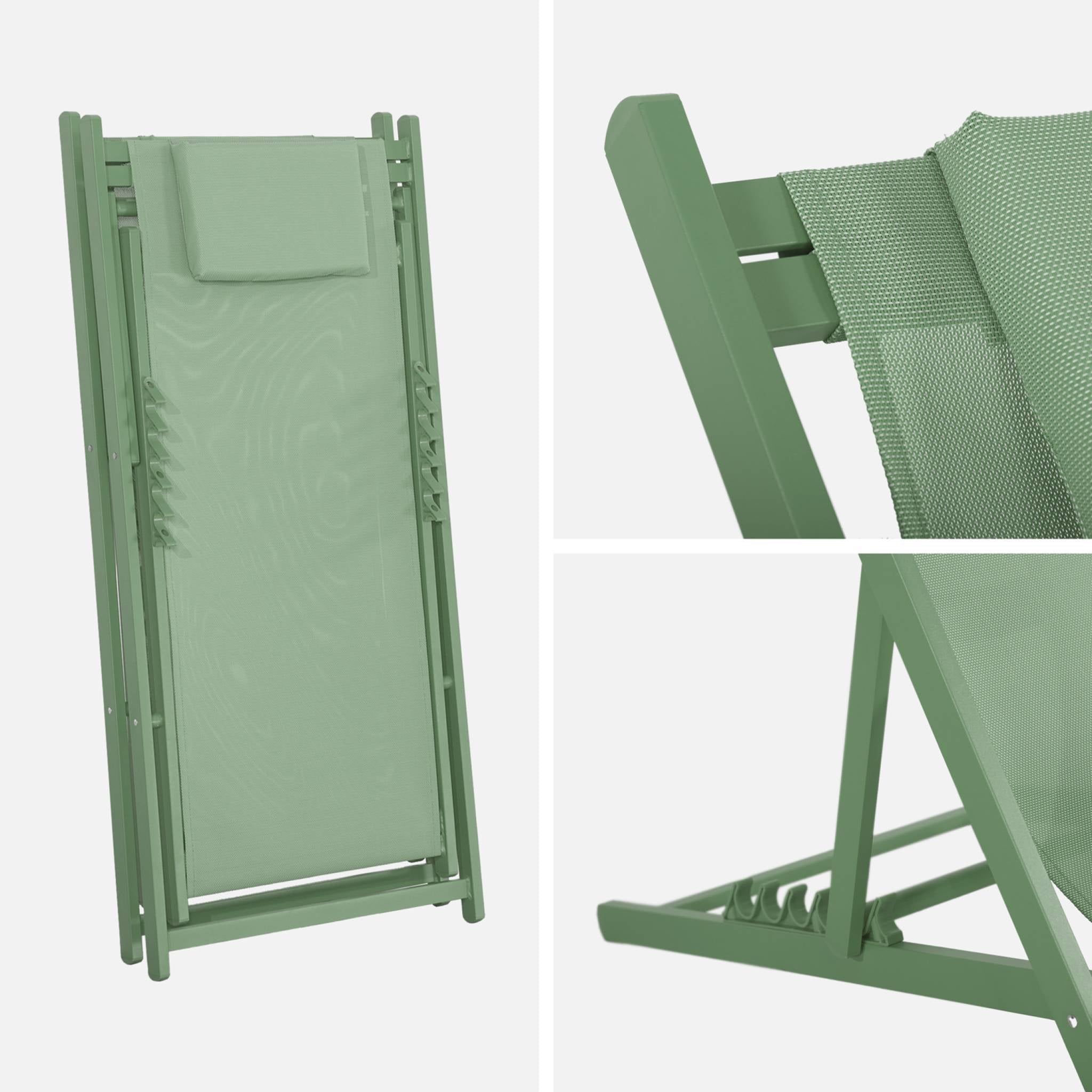 Set 2 lettini prendisole in alluminio multi-posizioni, verde