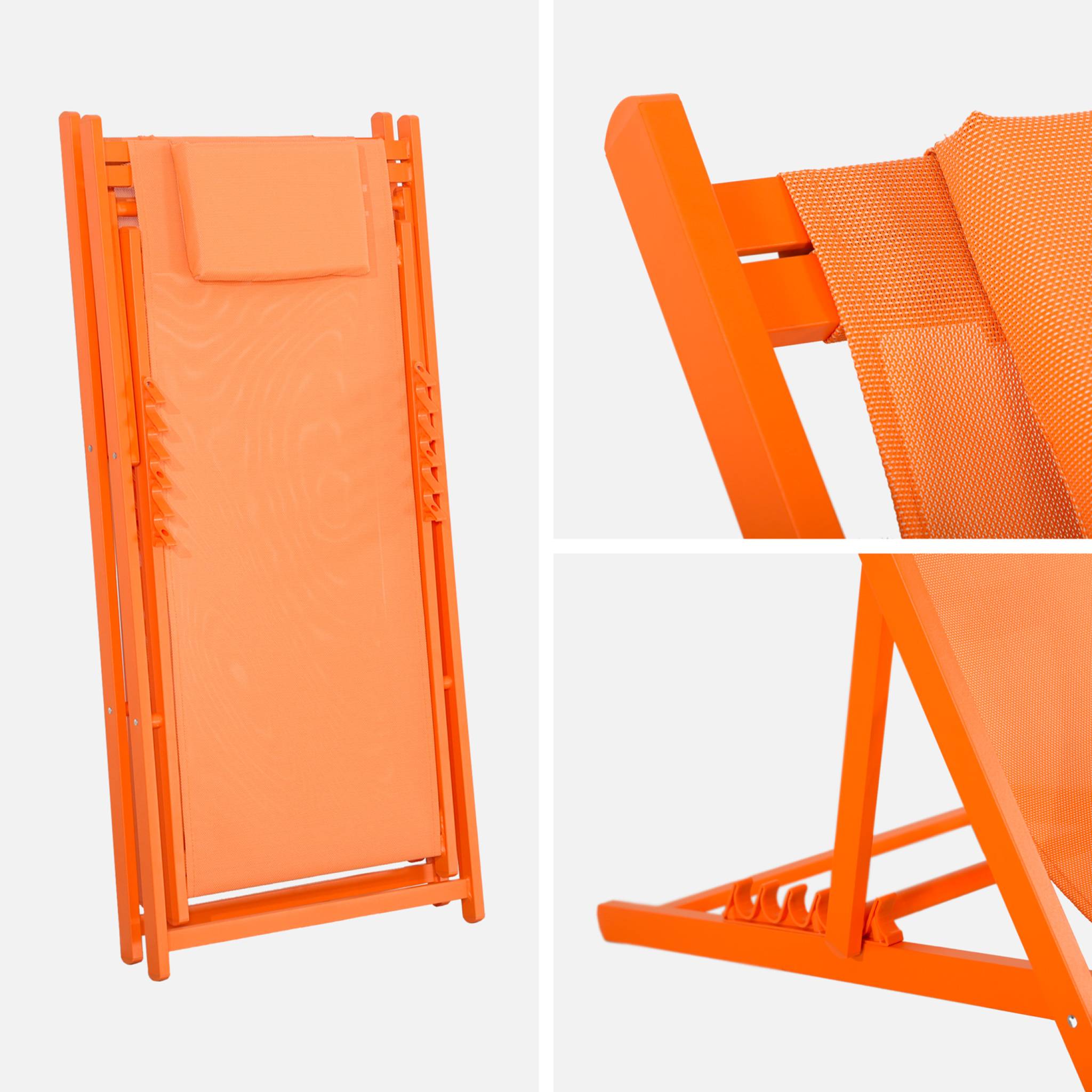 Set 2 lettini prendisole in alluminio multi-posizioni, arancione