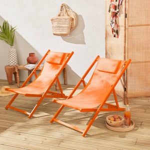 Set 2 lettini prendisole in alluminio multi-posizioni, arancione