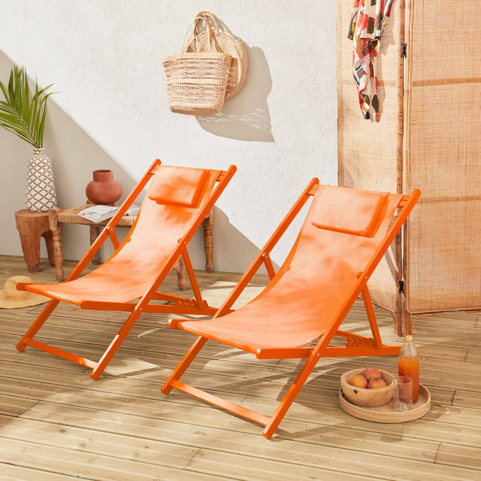 Set 2 lettini prendisole in alluminio multi-posizioni, arancione