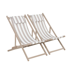 Set 2 lettini prendisole in alluminio multi-posizioni, righe beige