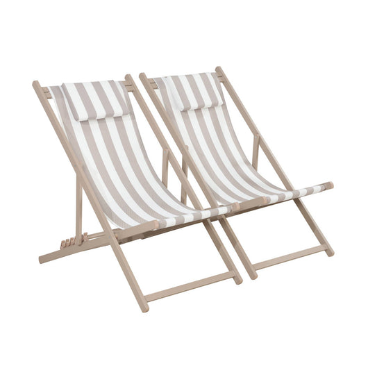 Set 2 lettini prendisole in alluminio multi-posizioni, righe beige