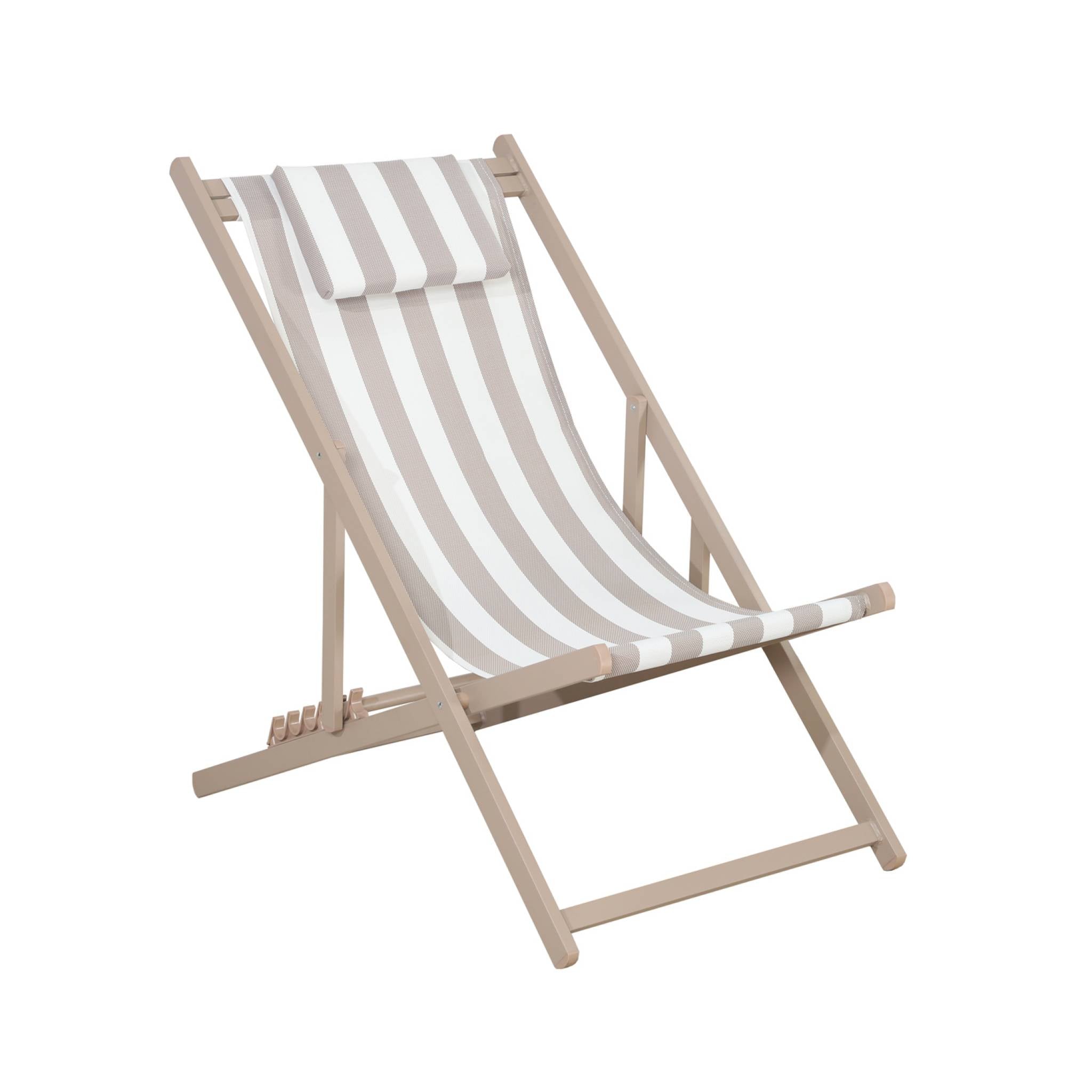 Set 2 lettini prendisole in alluminio multi-posizioni, righe beige