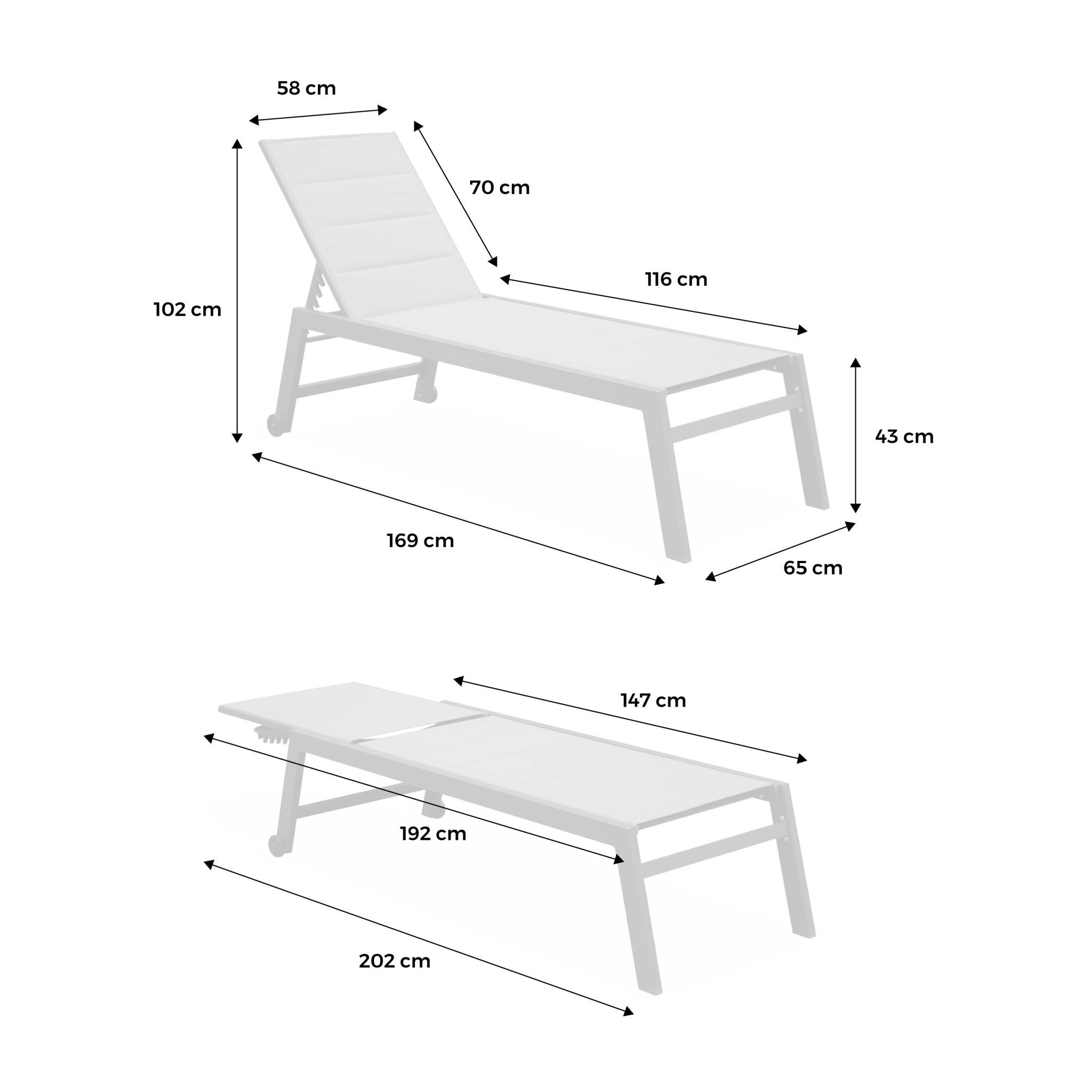 Set di 2 lettini prendisole multiposizione in textilene trapuntato e