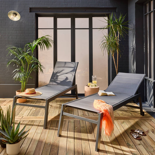 Set di 2 lettini prendisole multiposizione in textilene trapuntato e