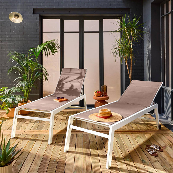 Set di 2 lettini prendisole multiposizione in textilene trapuntato e