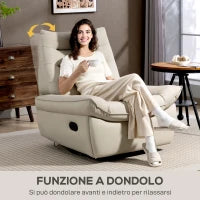 Poltrona Relax Reclinabile Manualmente con Poggiapiedi e Base Girevole Senza Braccioli, Crema