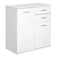 Cassettiera da Ufficio 2 Cassetti 2 Ante con Ripiano Regolabile Legno 71x35x76cm Bianco
