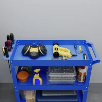 DURHAND Carrello porta attrezzi in acciaio con 3 ripiani su ruote, carico max. 150 kg, 83x35.3x76 cm, Blu