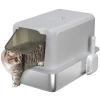 Toilette per gatti, Vasca in Acciaio Inossidabile, Filtro, Paletta, per Gatti fino a 6 kg, 40,5 x 60,5 x 41,5 cm, Grigio/Argento