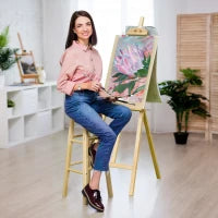 Cavalletto per Pittura Portatile e Pieghevole, Altezza e Inclinazione Regolabili, Colore Legno