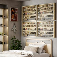 Bacheca Portaoggetti a 5 Ripiani Regolabili in Legno con Ante in Vetro, 80x9.5x60 cm, Color Legno