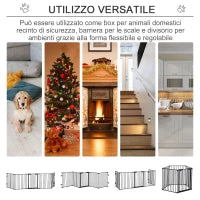 Cancellino per Cani Taglia Piccola e Media Pieghevole a 5 Pannelli, in Metallo e Plastica, 300x3x74.5 cm, Nero