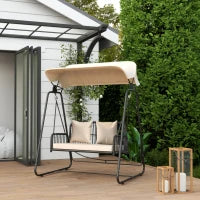 Sedia a Dondolo in Rattan 2 Posti con Tetto e Cuscini, fino a 240 kg, 149 x 121 x 180 cm, Marrone
