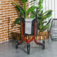 Deambulatore ad Altezza Regolabile con 3 Ruote e Tasca Portaoggetti, in Alluminio, 68x68x86.5-99 cm, Rosso