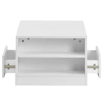 Tavolino da Salotto Moderno Lucido con 2 Cassetti, 2 Ripiani e Illuminazione LED, Bianco