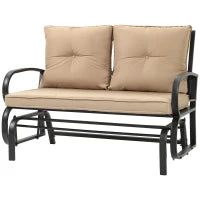 Panchina a Dondolo da Giardino per 2 Persone con Cuscini per Seduta e Schienale, 122x70x87cm, Khaki