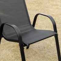 Sedie da Giardino Set 4 Pezzi con Braccioli, in Metallo e Tessuto Traspirante, 70x54x90cm, Nero