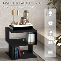 Tavolino da Caffè di Design, Tavolino da Salotto Bianco, 2 Ripiani Aperti, Design Moderno, Tavolino da Salotto e Soggiorno, Legno, 40x40x43cm, Nero