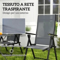 Set 4 Sedie da Giardino Pieghevoli e Traspiranti con Braccioli, in Acciaio e Poliestere, 56x69x106 cm, Grigio