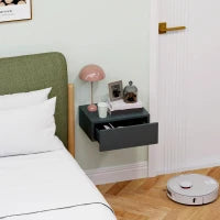 Comodino Sospeso Moderno con Cassetto, in Legno, 40x30x15 cm, Nero