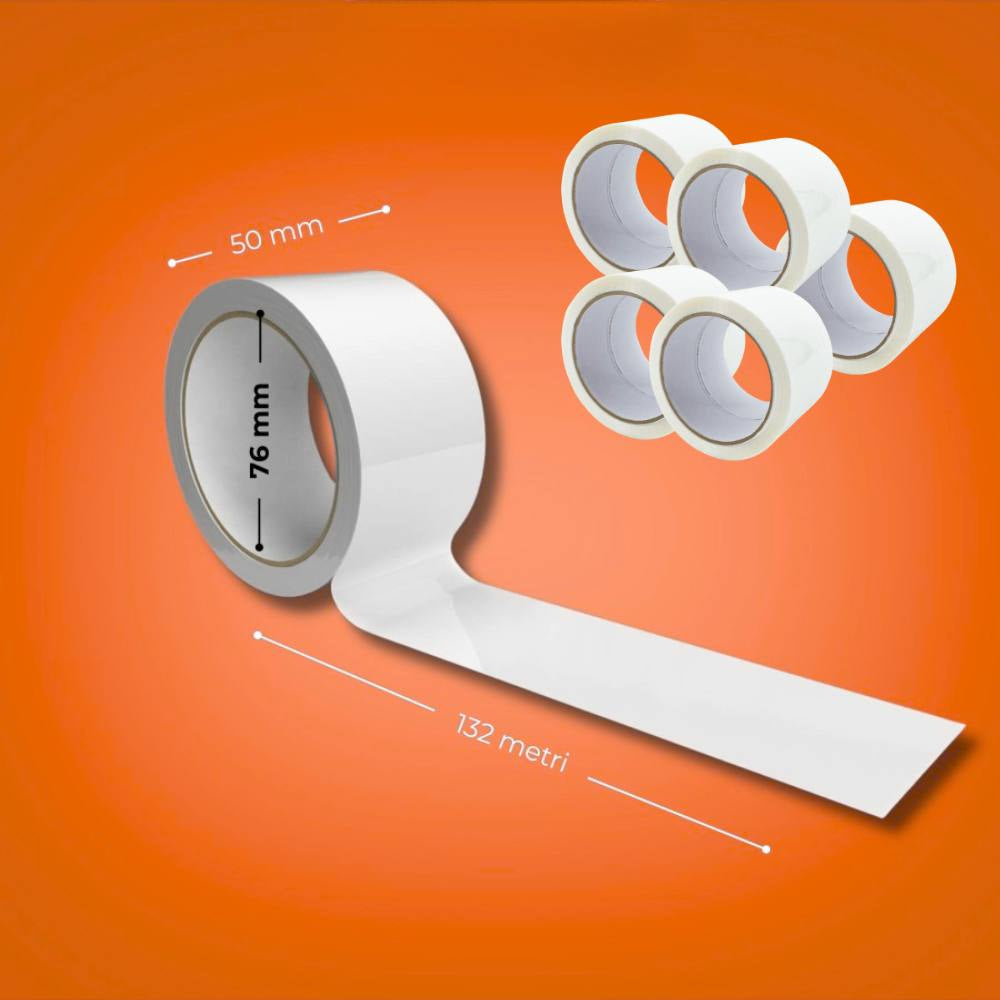 Kit 6 nastro adesivo silenzioso bianco 50x132m per imballaggi continui