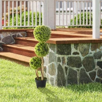 Pianta di Bosso Artificiale a 3 Sfere con Vaso Incluso e Fondo Rinforzato, Altezza 90 cm