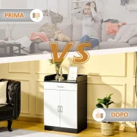 Mobiletto con Cassetto di Legno, con Ripiano Regolabile, Mobiletto da Cucina Salvaspazio, Soggiorno e Anticamera, in Legno MDF, 60x40x90cm, Bianco e Nero