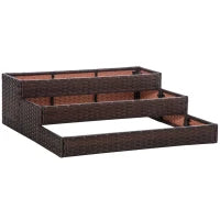 Orto Rialzato a 3 Livelli in Rattan Sintetico senza Fondo per Piante e Verdure, 120x120x40cm, Grigio