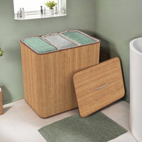 IDMarket - ALBA cesto de la ropa de bambú, 3 cubos, tejido crudo