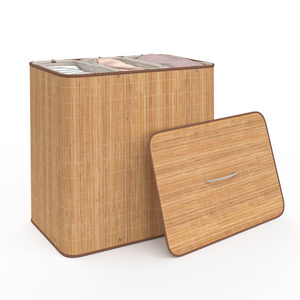 IDMarket - ALBA cesto de la ropa de bambú, 3 cubos, tejido crudo