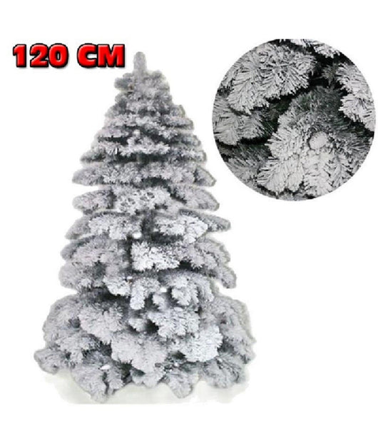 Albero Di Natale 120cm Abete Snow Con Effetto Innevato Bianco Base A Croce         