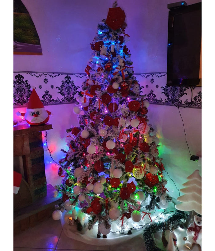 Albero Di Natale 210 Cm Abete Snow Con Effetto Innevato Bianco Base A Croce         
