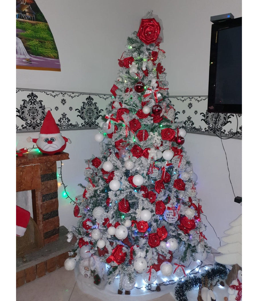Albero Di Natale 210 Cm Abete Snow Con Effetto Innevato Bianco Base A Croce         