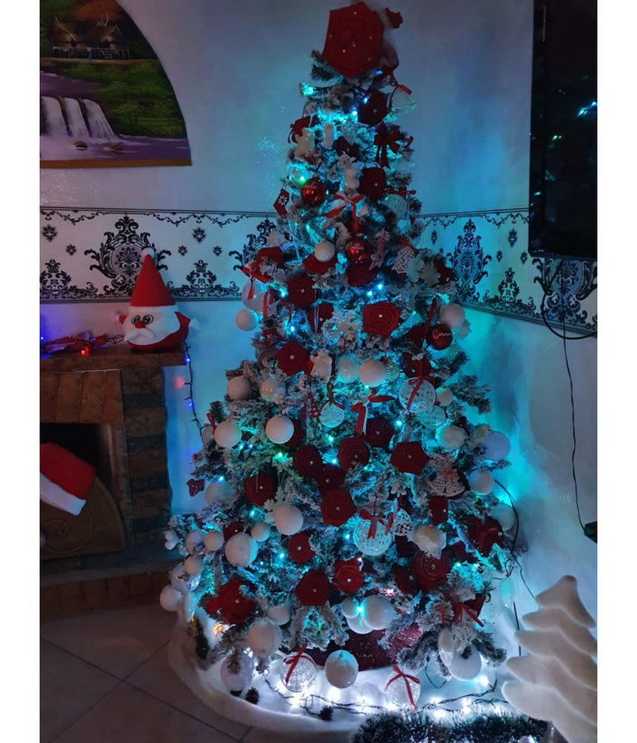 Albero Di Natale 210 Cm Abete Snow Con Effetto Innevato Bianco Base A Croce         