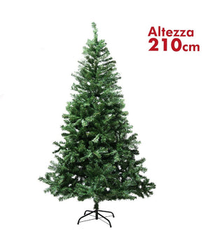 Albero Di Natale 210cm Rami Pino Verde Super Folto Base A Croce In Metallo         