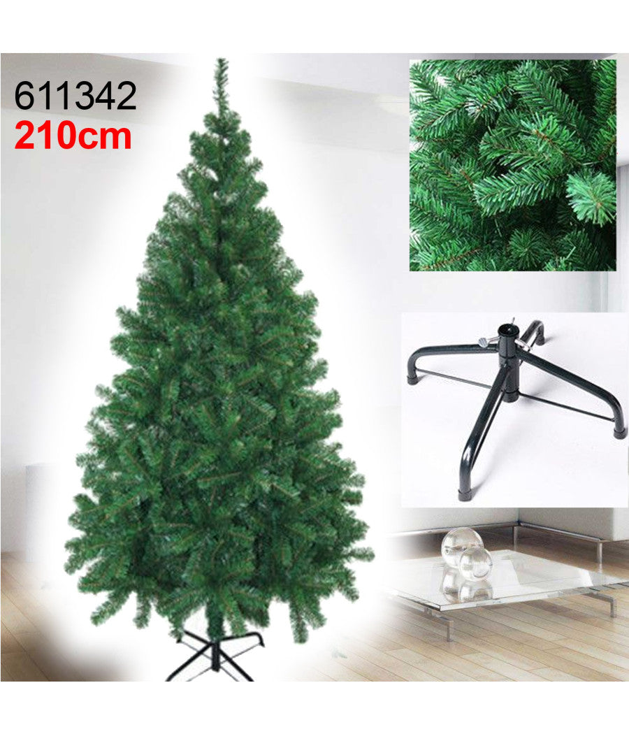Albero Di Natale 210cm Super Folto Effetto Pino Verde 1200 Rami Con Base A Croce         