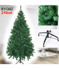 Albero Di Natale 210cm Super Folto Effetto Pino Verde 1200 Rami Con Base A Croce         