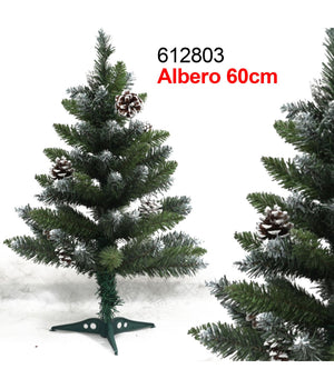 Albero Di Natale 60 Cm Verde Effetto Innevato Con Pigne Decorazioni Addobbi         