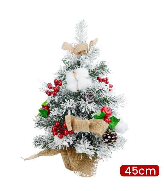 Albero Di Natale Effetto Innevato Dim. 45 Cm Con Decori Pigne Fiocchetti Neve         