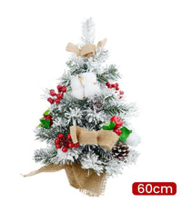 Albero Di Natale Effetto Innevato Dim. 60 Cm Con Decori Pigne Fiocchetti Neve         
