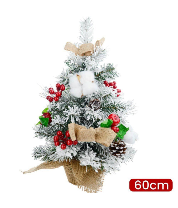 Albero Di Natale Effetto Innevato Dim. 60 Cm Con Decori Pigne Fiocchetti Neve         