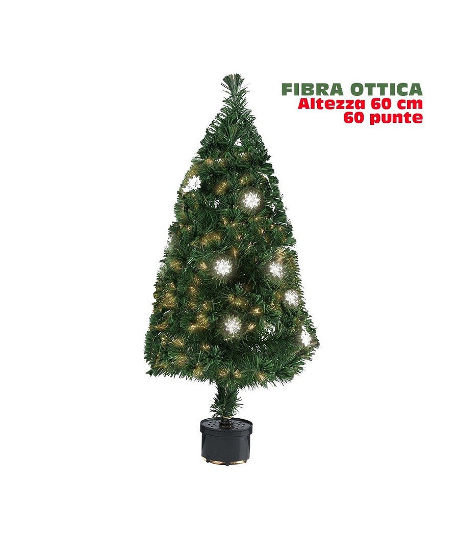 Albero Di Natale Fibra Ottica Flower 60cm 60 Punte 9 Fiori Colore Verde         