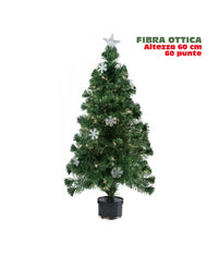 Albero Di Natale Fibra Ottica Snow 60cm 60 Punte 9 Fiocchi Di Neve Verde         