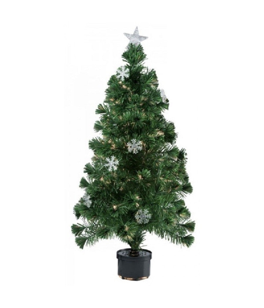 Albero Di Natale Fibra Ottica Snow 60cm 60 Punte 9 Fiocchi Di Neve Verde         